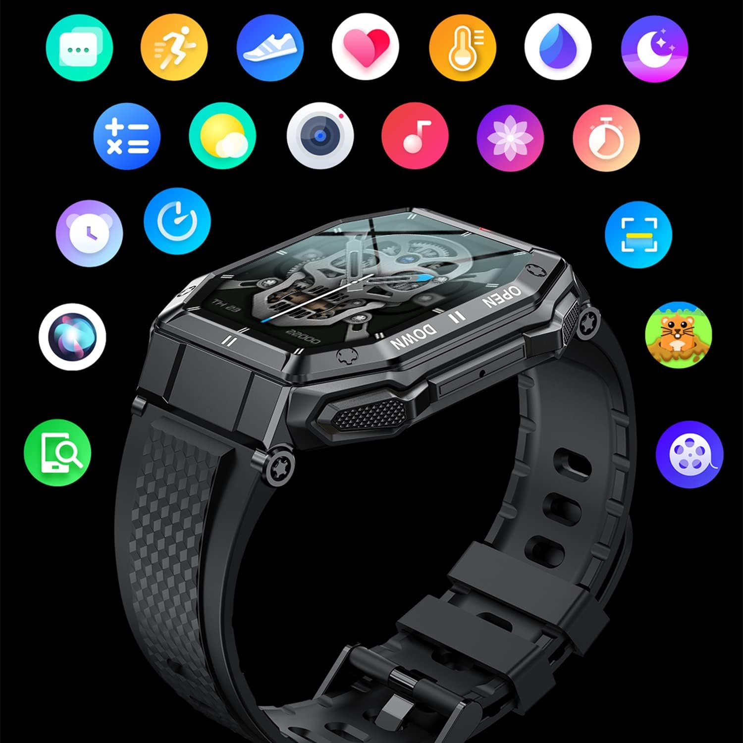 Military Smartwatch for Men with Call Answer/Make Outdoor Tactical Sports Watch Rugged 1.85