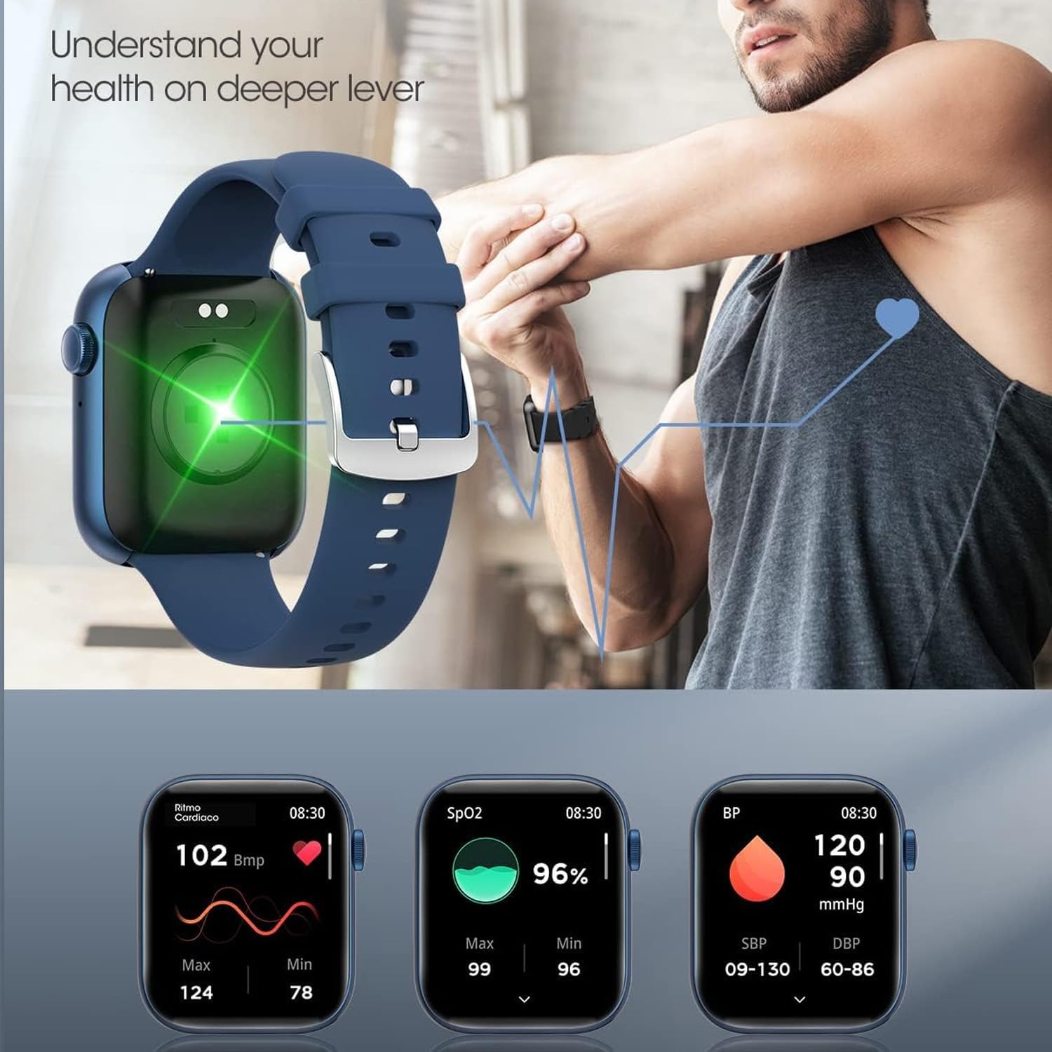 Smartwatch for Men Women Fitness 5ATM Waterproof Outdoor Tracker Elegant Wrist Time Piece with Ai Control Bluetooth/Heart Rate/Sleep Chronometer