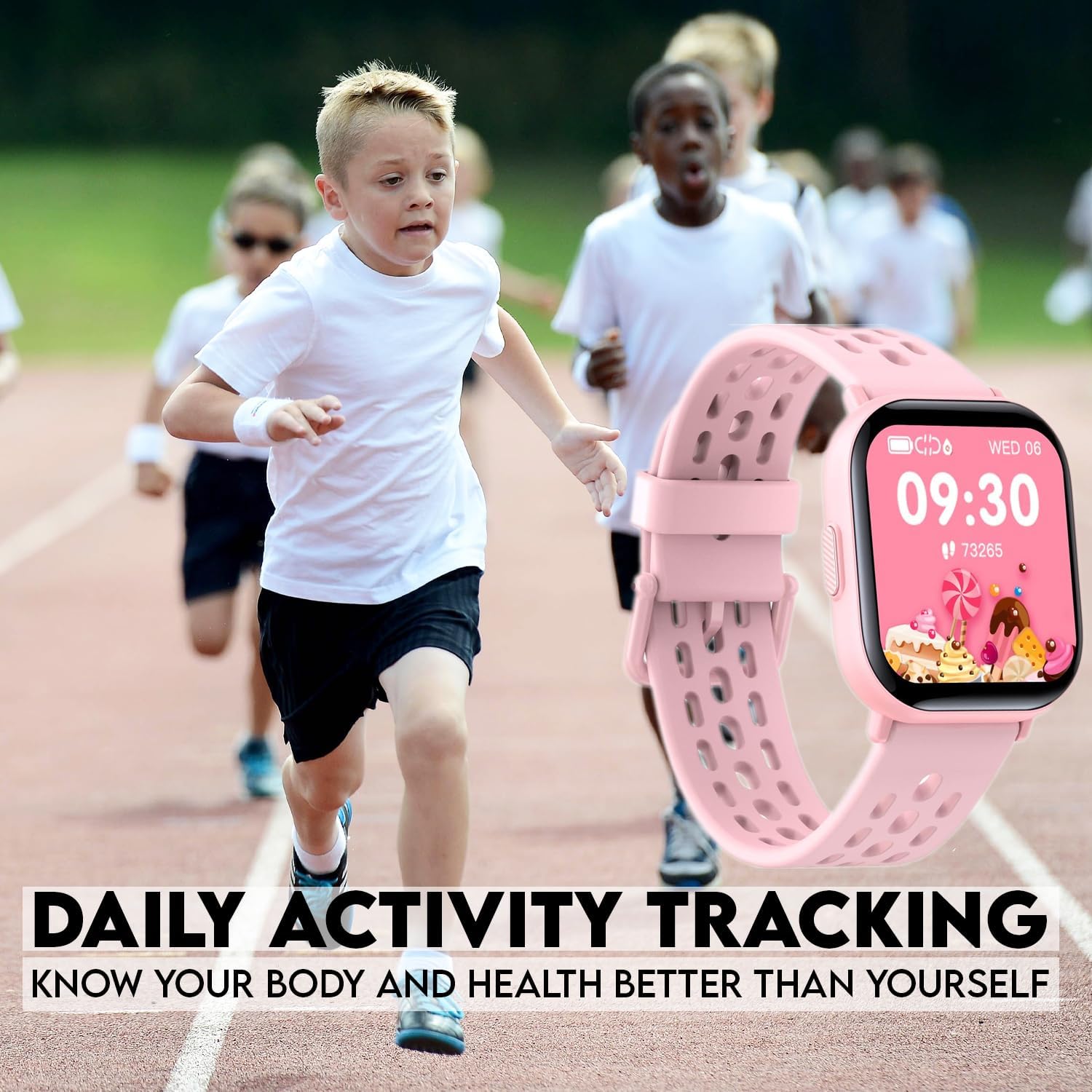Kids Smartwatch for Boys and Girls IP68 Waterproof Children's Fitness Activity Tracker Watch Heart Rate Sleep Monitor 8 Sports Modes Pedometer Alarm Clock Gifts Teenagers Smart Watch (Pink)