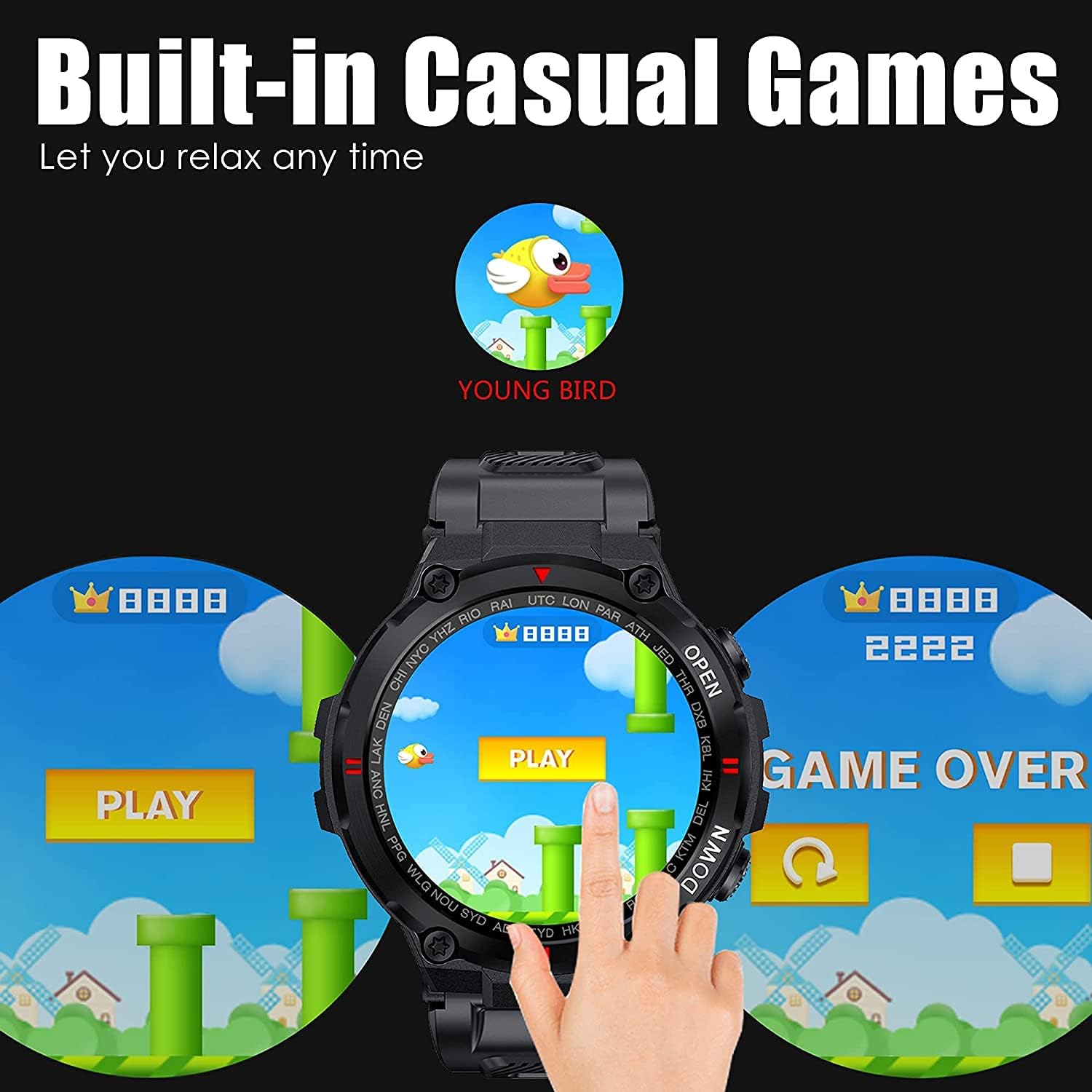 Military Smartwatch Men Outdoor Waterproof Tactical Smart Watch 1.3 Inch HD Touch Screen Bluetooth Talk Speaker Fitness Tracker Compatible with iPhone Samsung (Black)