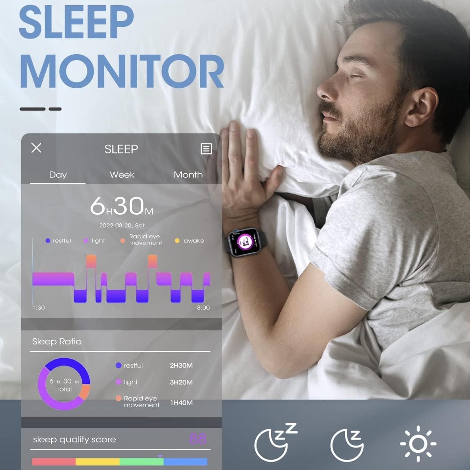 Smartwatch for Men Women Fitness 5ATM Waterproof Outdoor Tracker Elegant Wrist Time Piece with Ai Control Bluetooth/Heart Rate/Sleep Chronometer