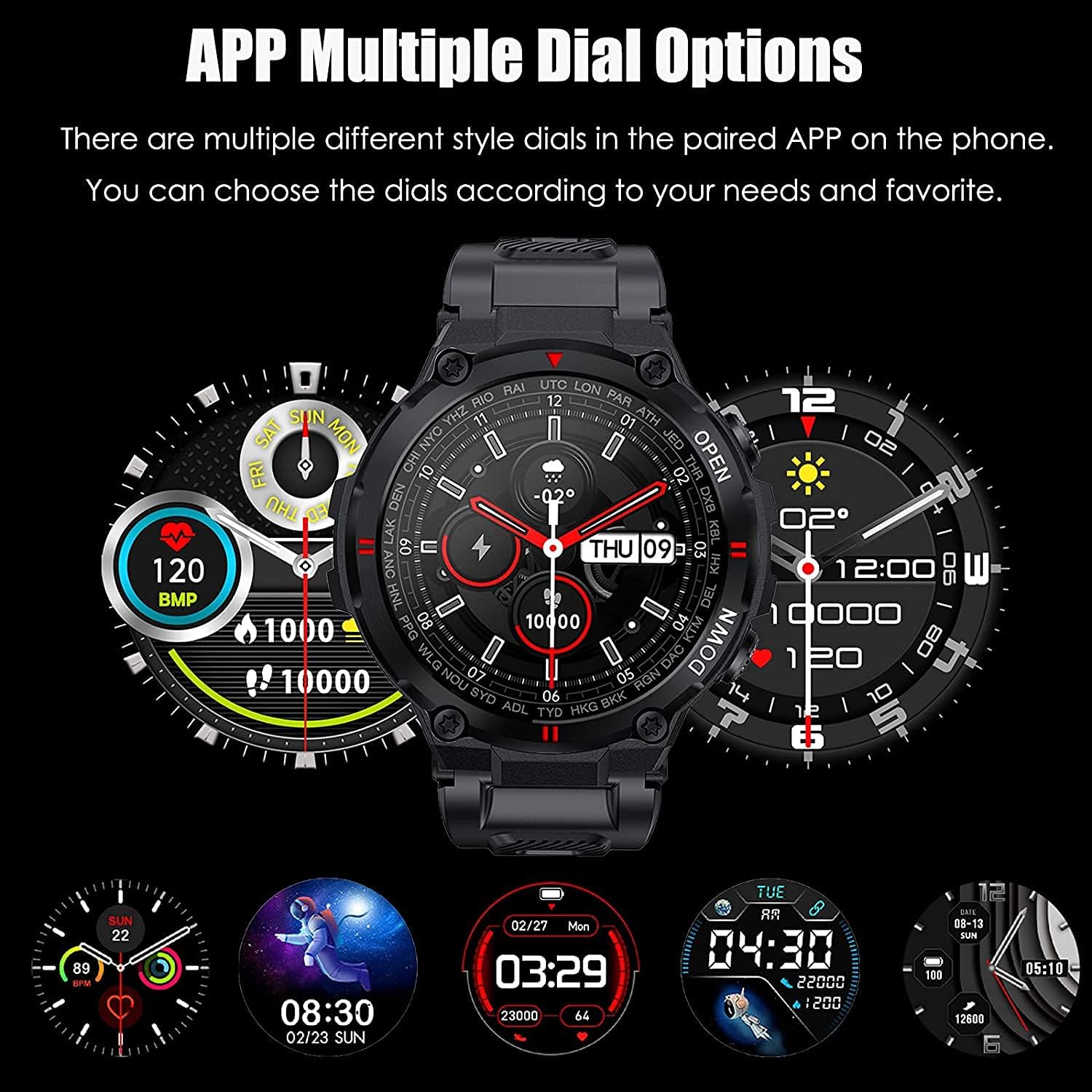 Military Smartwatch Men Outdoor Waterproof Tactical Smart Watch 1.3 Inch HD Touch Screen Bluetooth Talk Speaker Fitness Tracker Compatible with iPhone Samsung (Black)