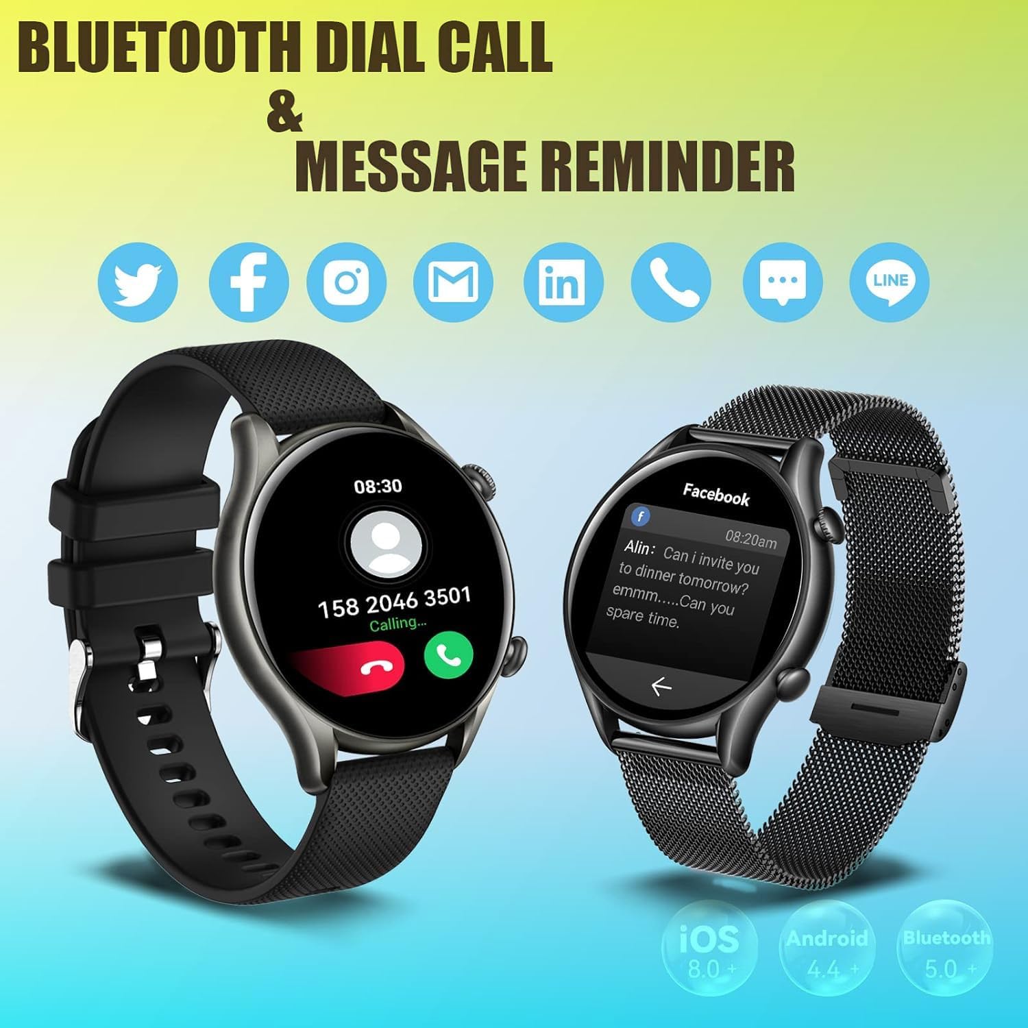 IP68 Waterproof Smartwatch Fitness Tracker Answer/Make Calls Heart Rate Blood Pressure Sleep Monitor Step Counter-Sport Running Digital Watch for Android iOS Phones (Black Steal)
