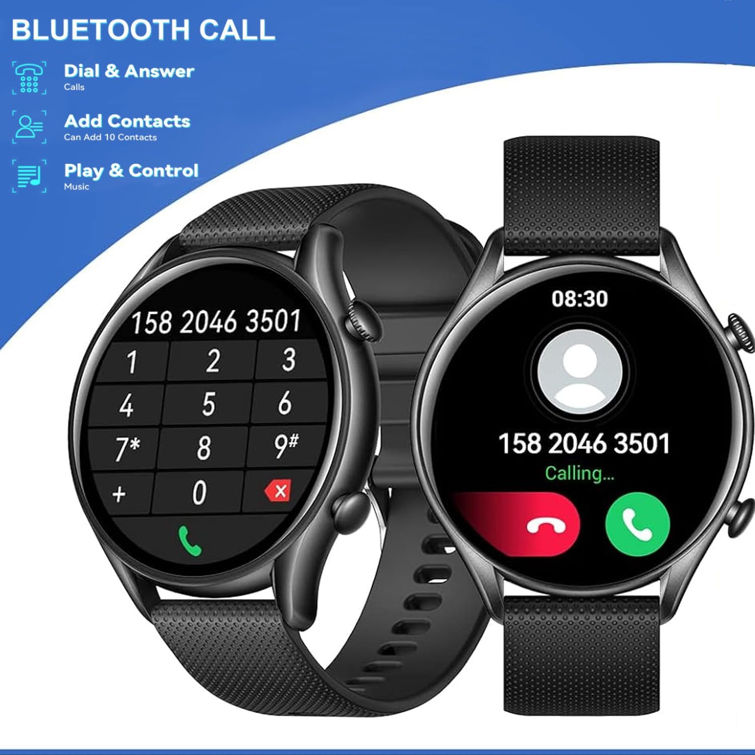 IP68 Waterproof Smartwatch Fitness Tracker Answer/Make Calls Heart Rate Blood Pressure Sleep Monitor Step Counter-Sport Running Digital Watch for Android iOS Phones (Black)