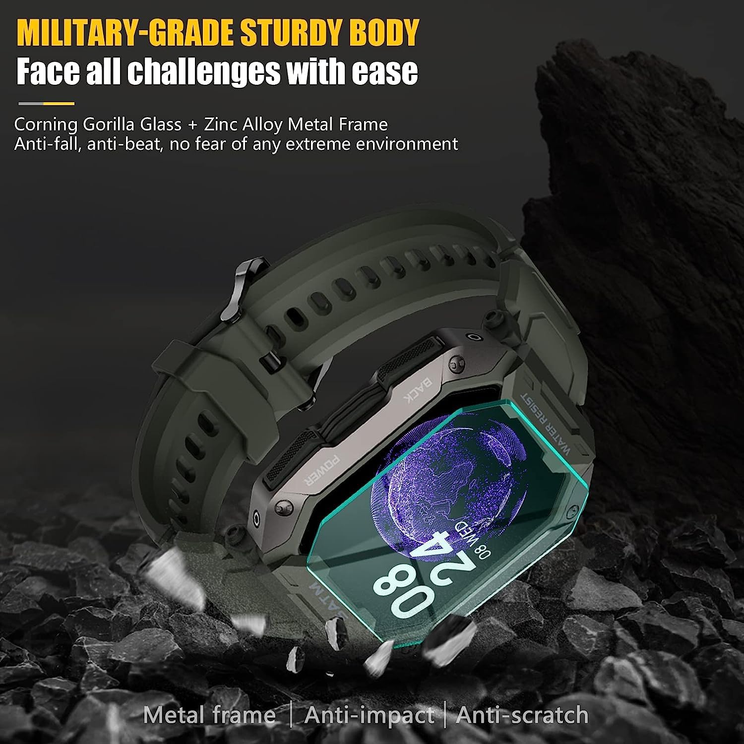 Military Smartwatch for Men Outdoor Tactical Sports Watch 5ATM Waterproof 1.71 Inch Fitness Tracker Heart Rate Sleep Monitor Smart Watch Compatible with Android iPhone Samsung (GreenExBand)