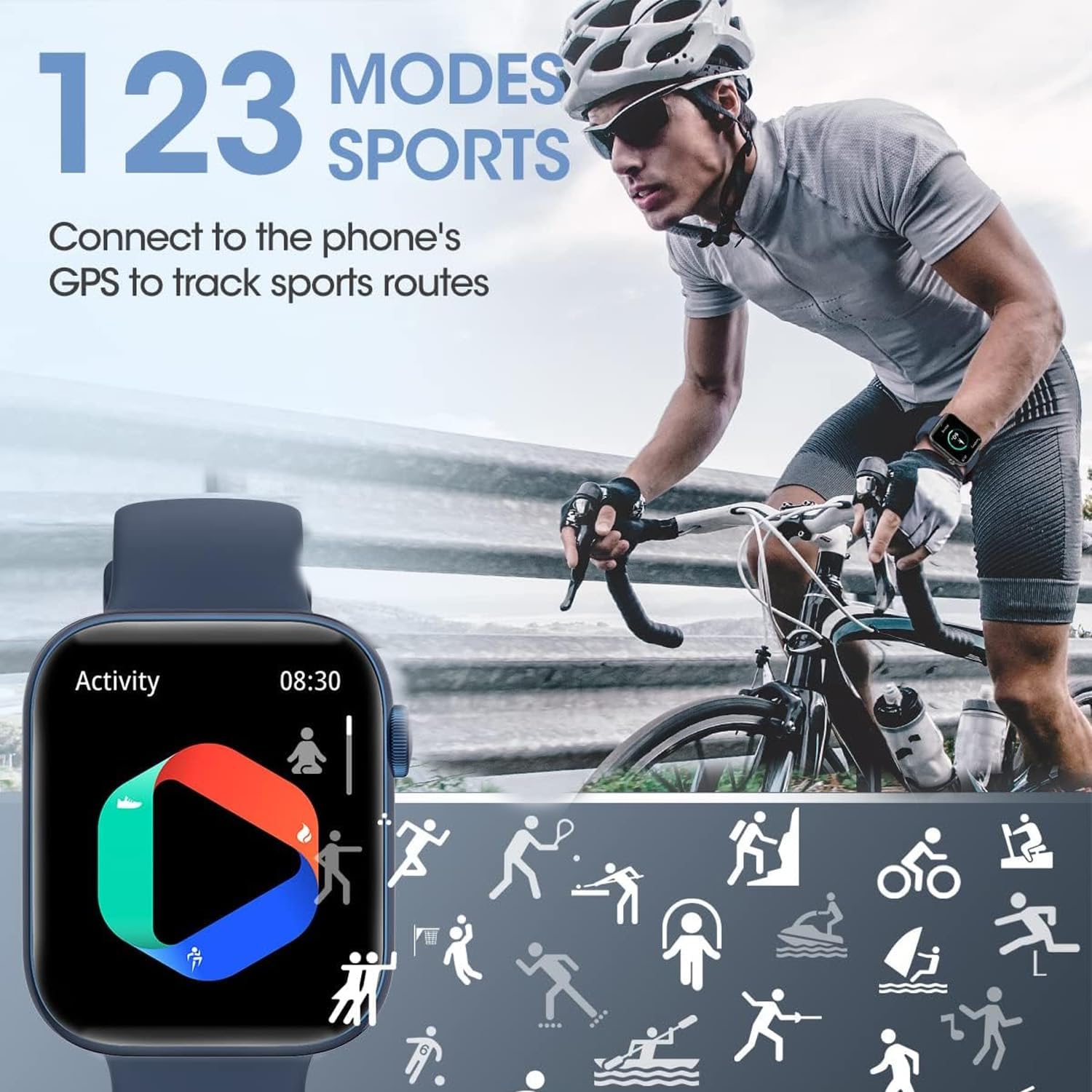 Smartwatch for Men Women Fitness 5ATM Waterproof Outdoor Tracker Elegant Wrist Time Piece with Ai Control Bluetooth/Heart Rate/Sleep Chronometer
