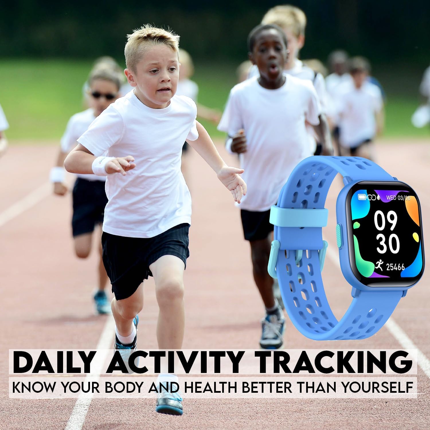 Kids Smartwatch for Boys and Girls IP68 Waterproof Children's Fitness Activity Tracker Watch Heart Rate Sleep Monitor 8 Sports Modes Pedometer Alarm Clock Gifts Teenagers Smart Watch (Blue)