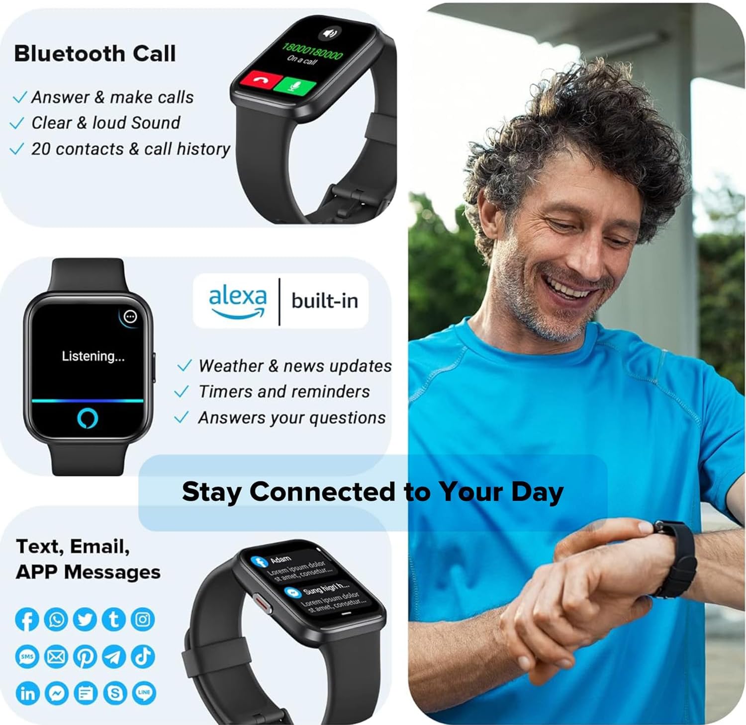 Alexa Smartwatch ID208BT with Call Functionality 1.8