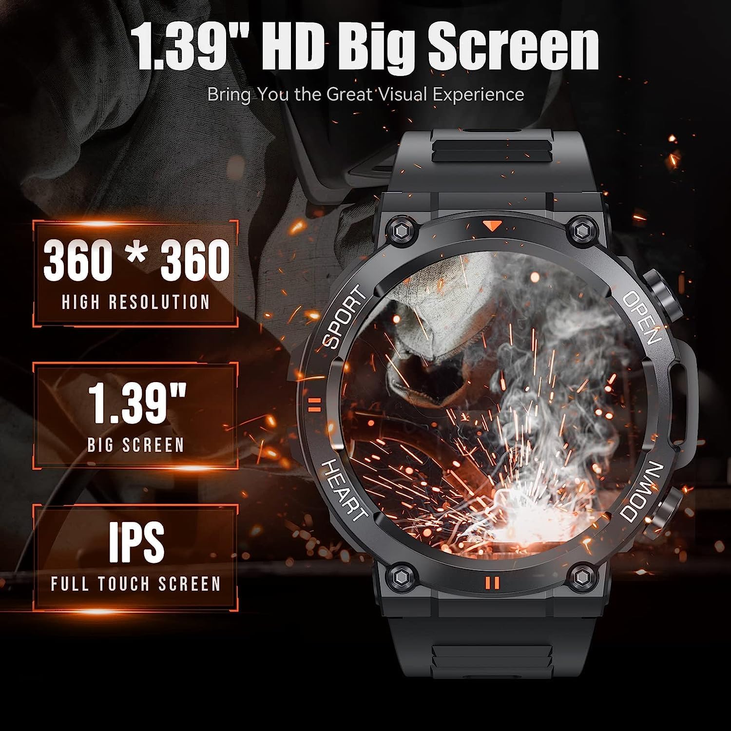 Military Smartwatch touchscreen for Men 1.39
