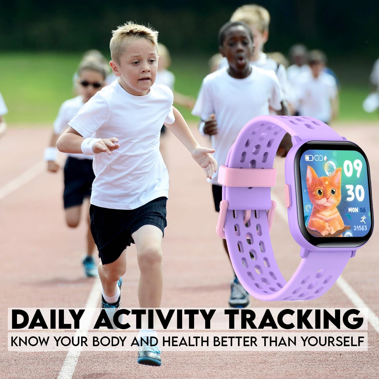 Kids Smartwatch for Boys and Girls IP68 Waterproof Children's Fitness Activity Tracker Watch Heart Rate Sleep Monitor 8 Sports Modes Pedometer Alarm Clock Gifts Teenagers Smart Watch (Purple)