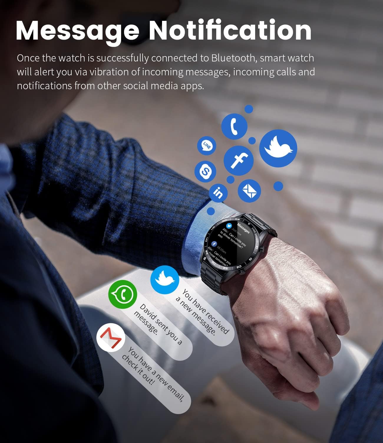 Stainless Steel Smart Watch with Bluetooth Calls - Full Touch Screen 1.3” IP67 Waterproof Fitness Tracker with Heart Rate Monitor Sleep Tracker and More (Black)