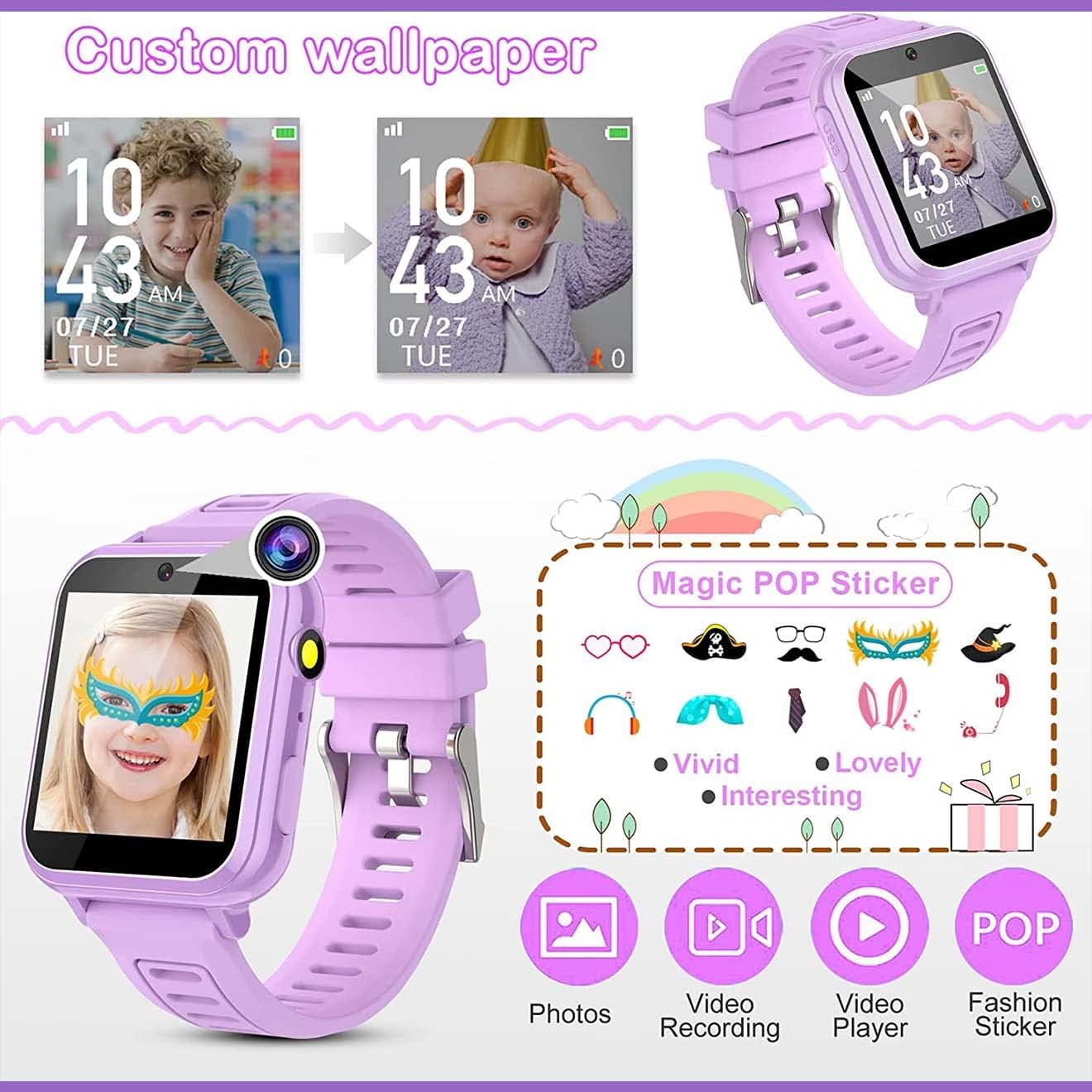 Kids Smart Watch, Toddler Watch Toys for 3-12 Ages Year Old, Smartwatches with 24 Learning Games Video Camera Pedometer Music Alarm Flashlight, Birthday Gift Boys Girls Kids, Educational