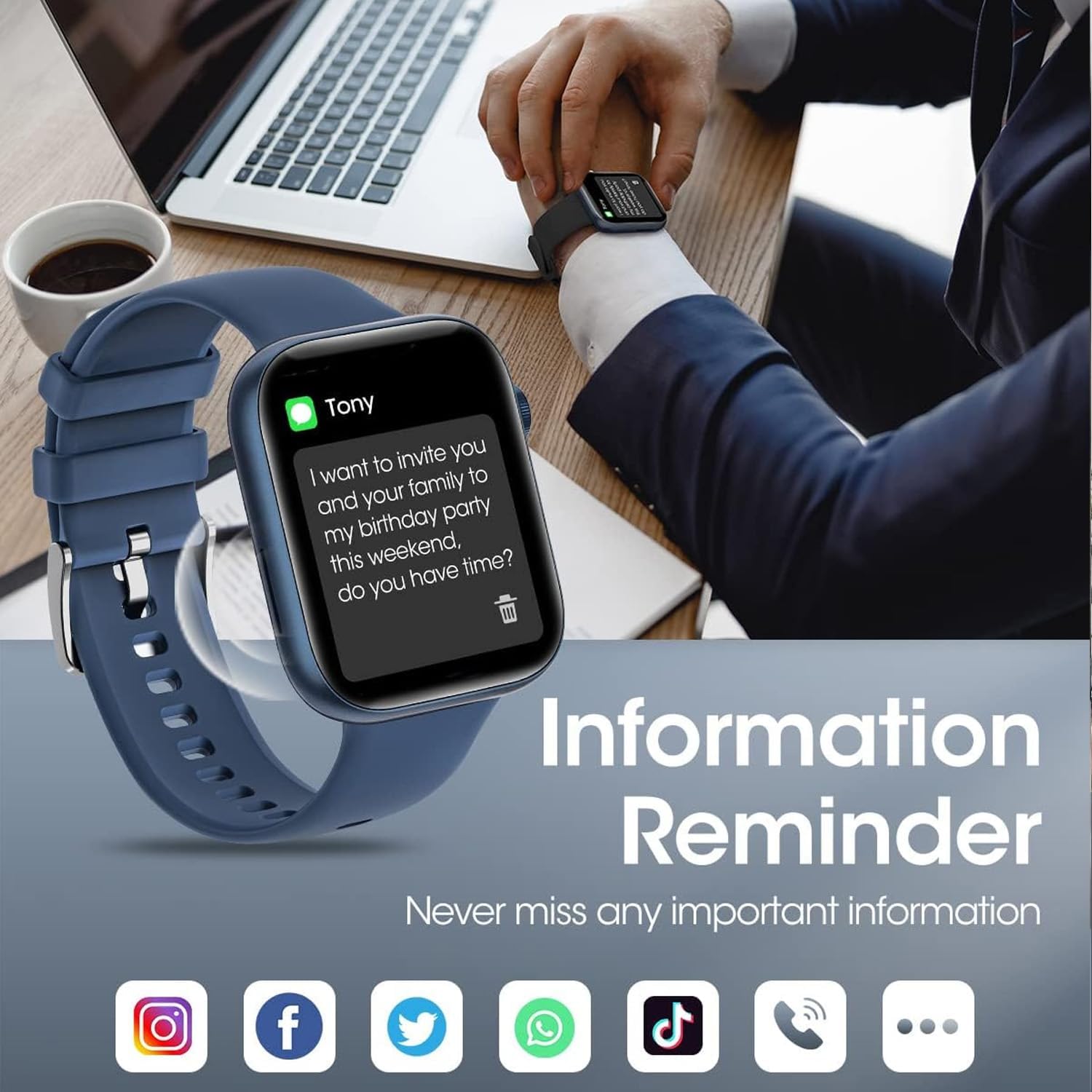 Smartwatch for Men Women Fitness 5ATM Waterproof Outdoor Tracker Elegant Wrist Time Piece with Ai Control Bluetooth/Heart Rate/Sleep Chronometer