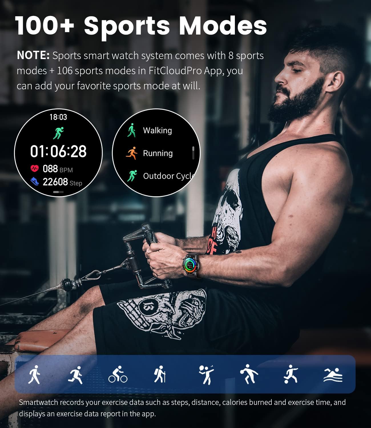 Stainless Steel Smart Watch with Bluetooth Calls - Full Touch Screen 1.3” IP67 Waterproof Fitness Tracker with Heart Rate Monitor Sleep Tracker and More (Black)