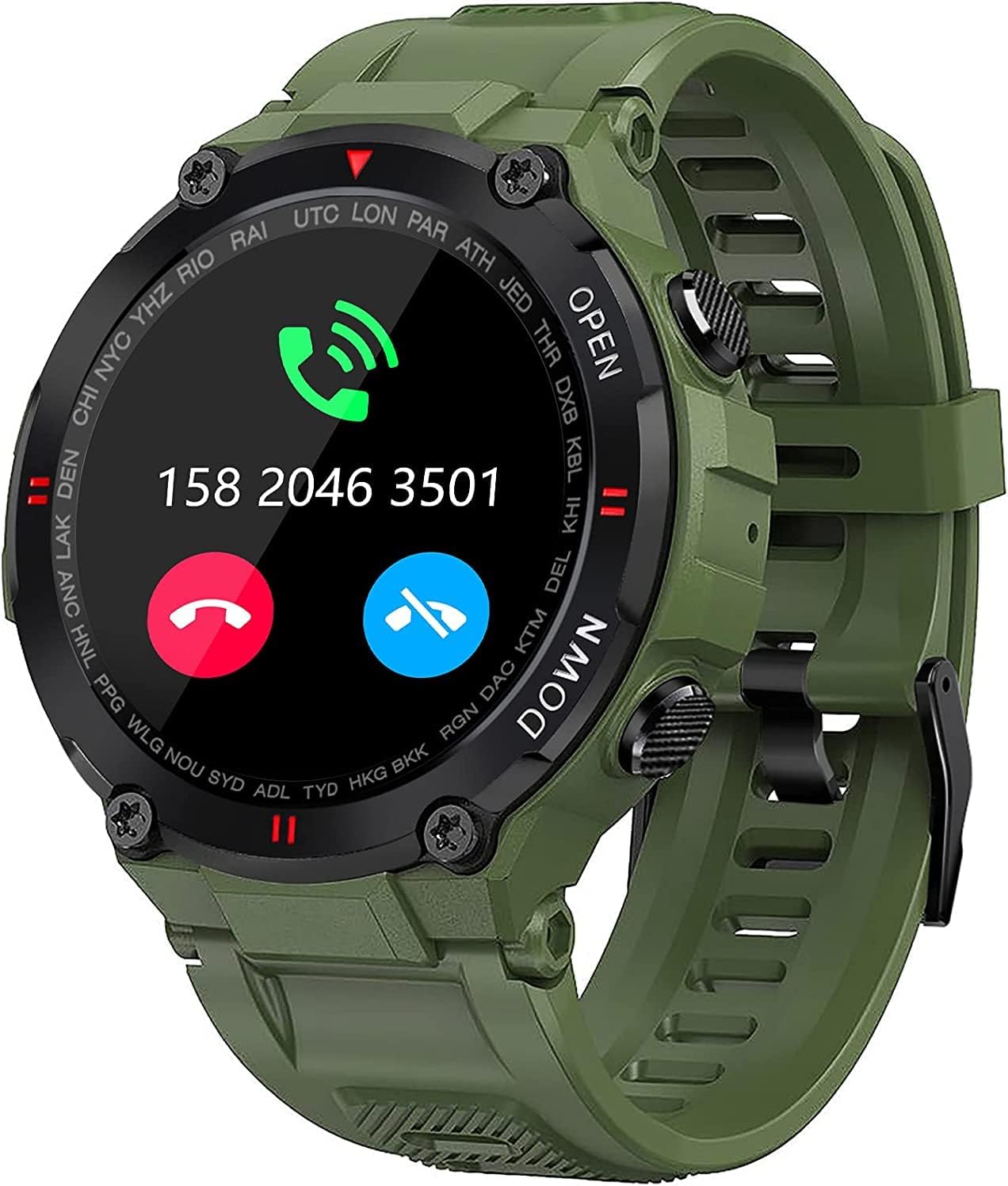Military Smartwatch Men Outdoor Waterproof Tactical Smart Watch 1.3 Inch HD Touch Screen Bluetooth Talk Speaker Fitness Tracker Compatible with iPhone Samsung (Green) (Green)