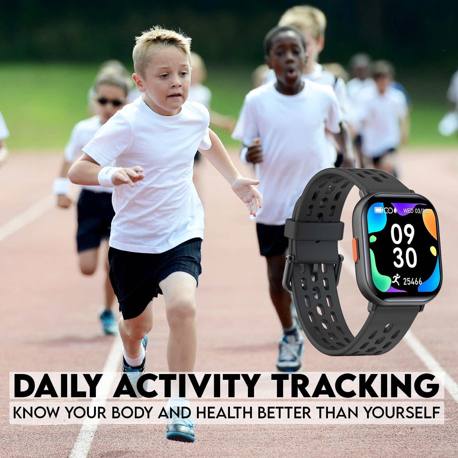 Kids Smartwatch for Boys and Girls IP68 Waterproof Children's Fitness Activity Tracker Watch Heart Rate Sleep Monitor 8 Sports Modes Pedometer Alarm Clock Gifts Teenagers Smart Watch (Black)