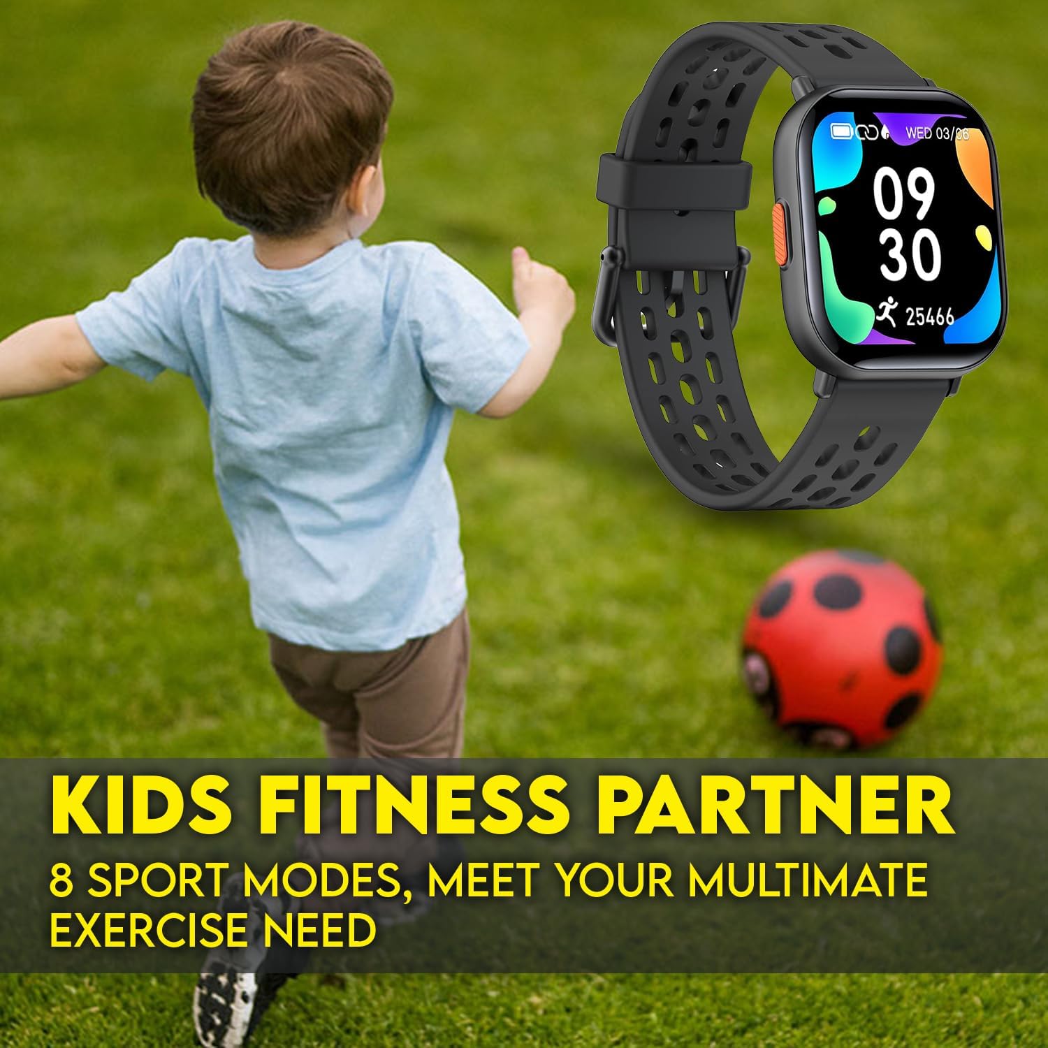 Kids Smartwatch for Boys and Girls IP68 Waterproof Children's Fitness Activity Tracker Watch Heart Rate Sleep Monitor 8 Sports Modes Pedometer Alarm Clock Gifts Teenagers Smart Watch (Black)
