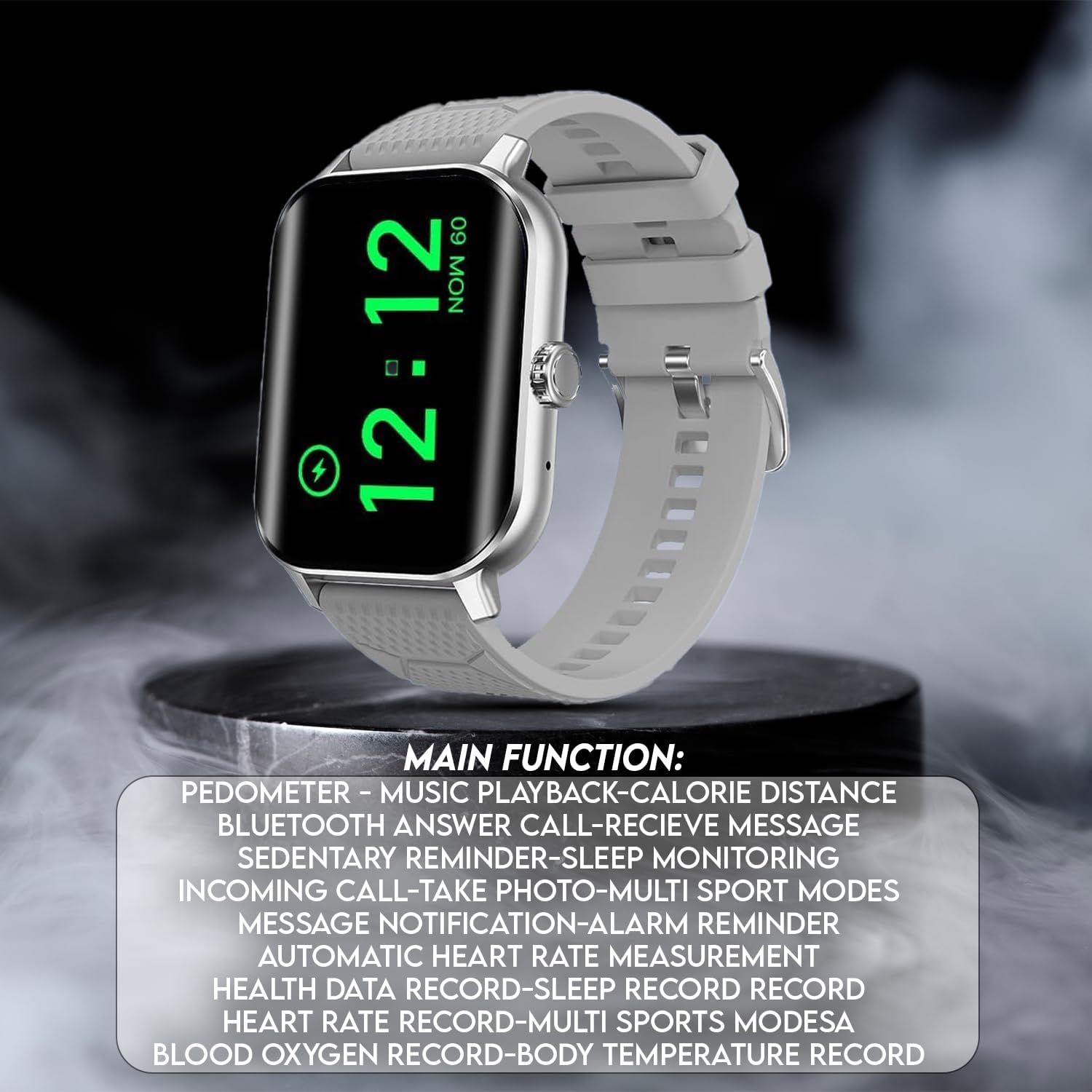 Big Touch Screen Smartwatch for Men and Women Health Fitness Tracker with Sleep Monitor Blood Pressure Pedometer Compatible with iOS and Android Phones (Gray)