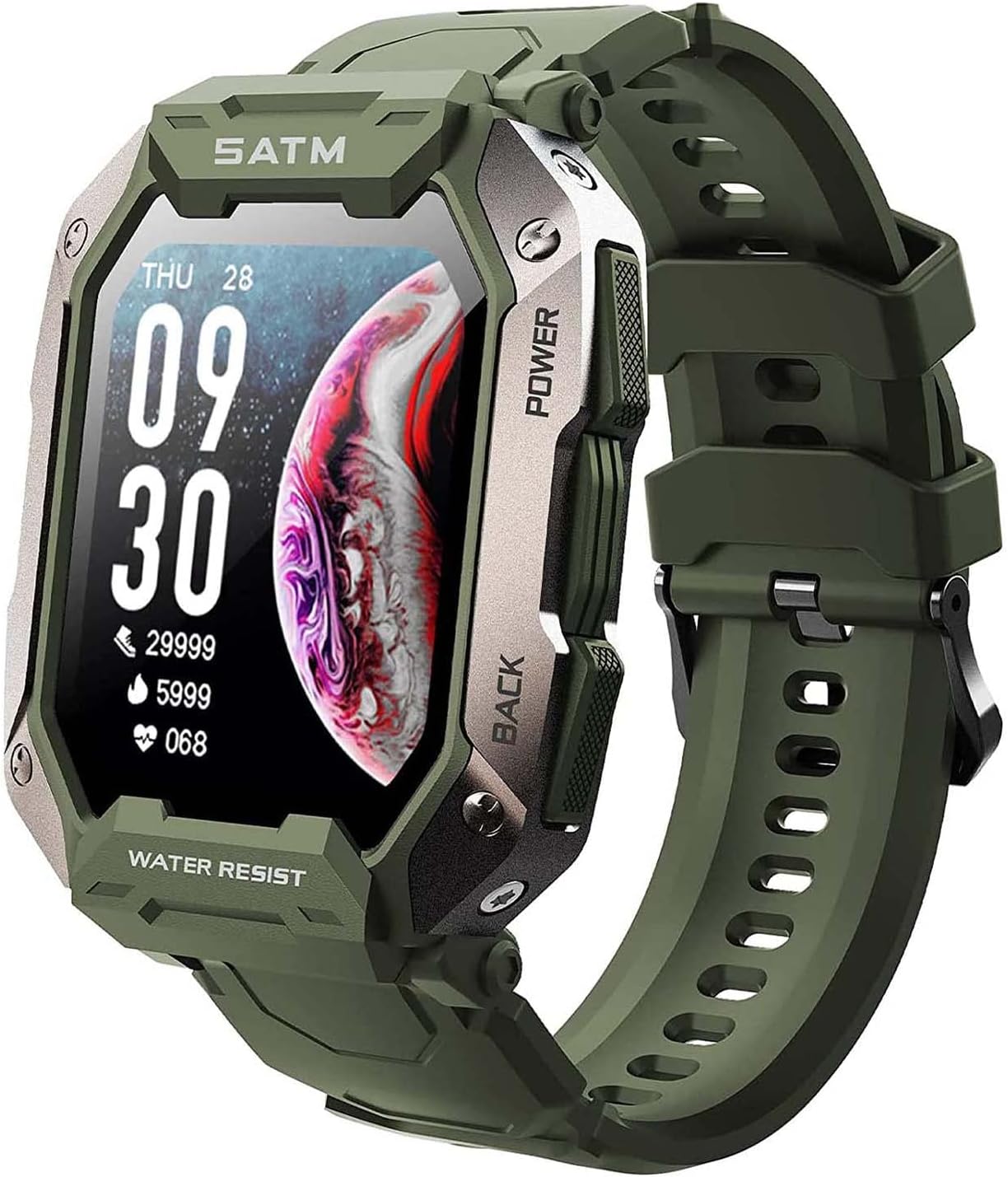 Military Smart Watch for Men Outdoor Tactical Sports Watch 5ATM Waterproof 1.71 Inch Fitness Tracker Heart Rate Sleep Monitor Smartwatch Compatible with Android iPhone Samsung (Green)