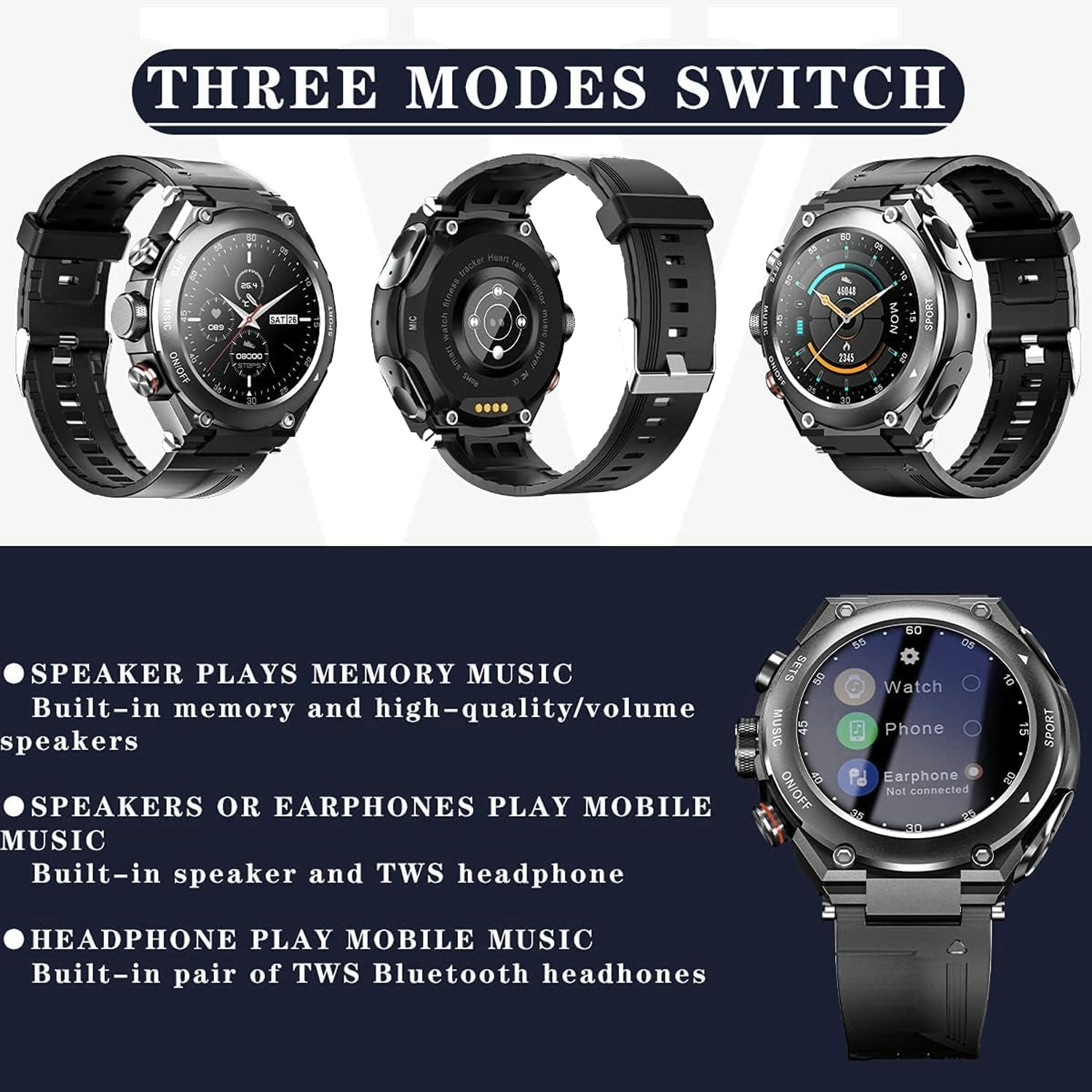 2 in 1 Smart Watch with Earbuds Fitness Tracker Blood Oxygen Heart Rate Monitor Sleep Monitor HD Touch Screen Compatible with iPhone Samsung Android Phones T92 (Black)