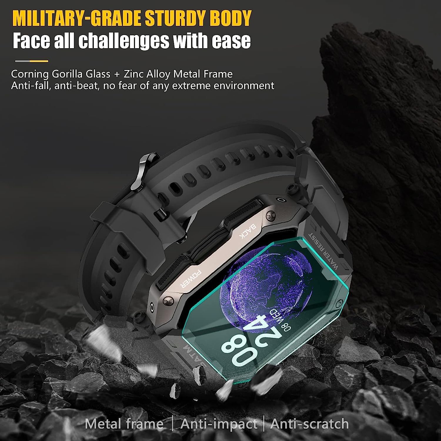 Military Smartwatch for Men Outdoor Tactical Sports Watch 5ATM Waterproof 1.71 Inch Fitness Tracker Heart Rate Sleep Monitor Smart Watch Compatible with Android iPhone Samsung (BlackExBand)