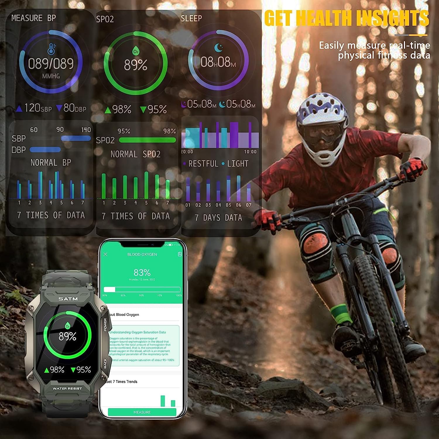 Military Smartwatch for Men Outdoor Tactical Sports Watch 5ATM Waterproof 1.71 Inch Fitness Tracker Heart Rate Sleep Monitor Smart Watch Compatible with Android iPhone Samsung (GreenExBand)