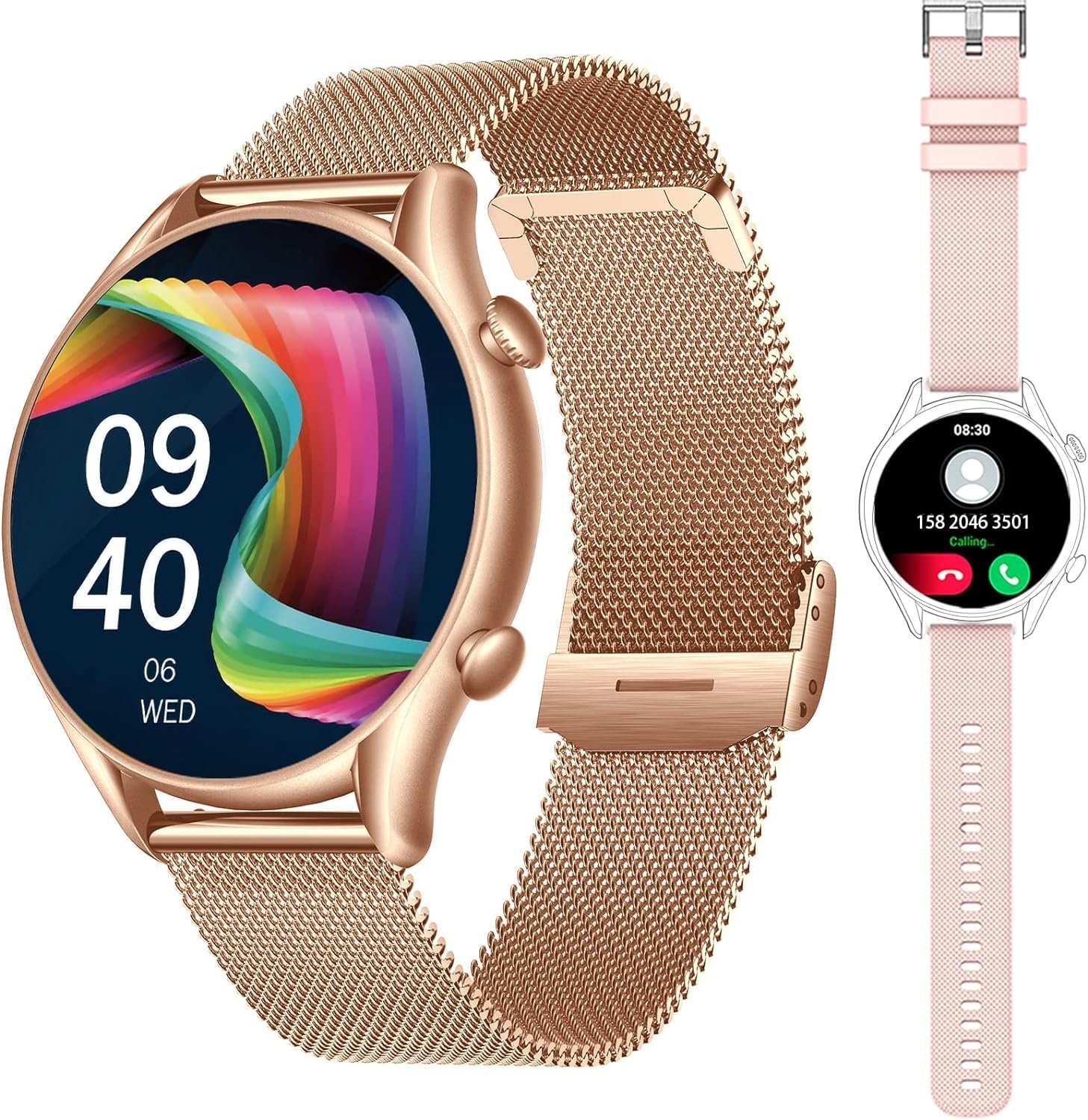 IP68 Waterproof Smartwatch for Women - Fitness Tracker Answer/Make Calls Heart Rate Blood Pressure Sleep Monitor Step Counter-Sport Running Digital Watch for Android iOS Phones (Pink)