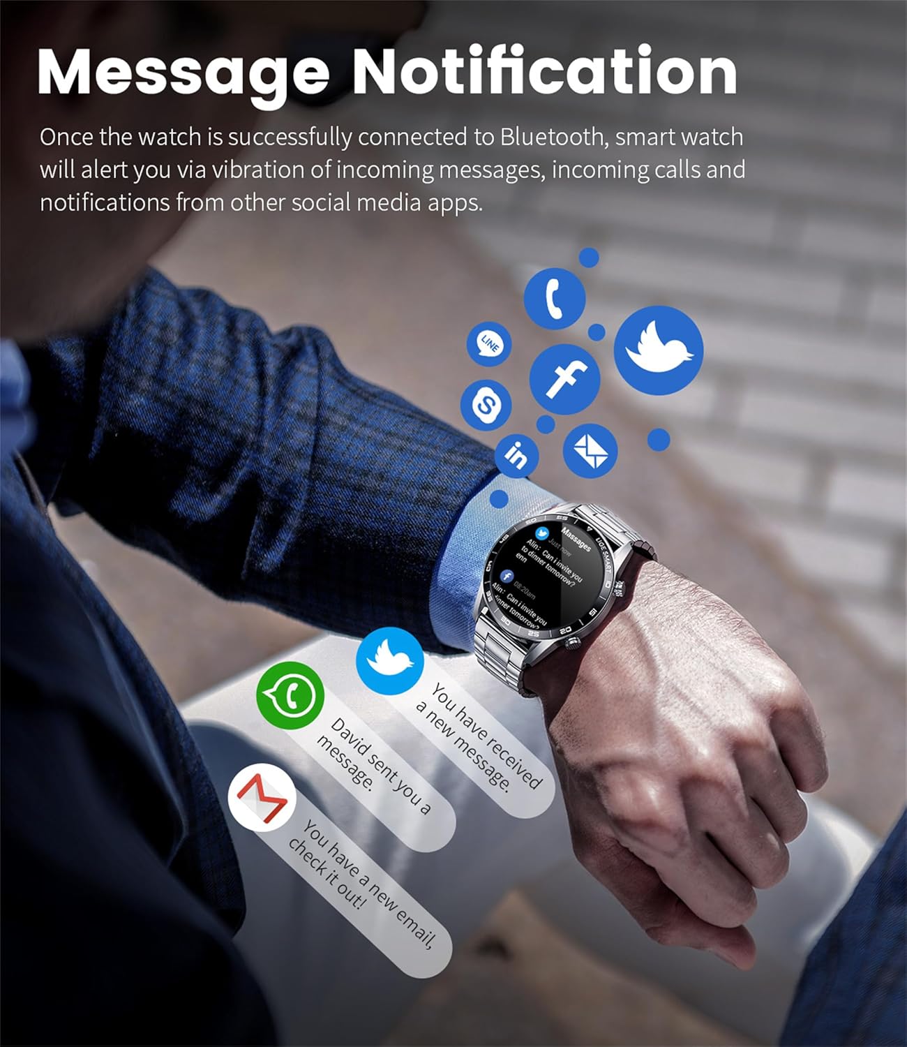 Stainless Steel Smart Watch with Bluetooth Calls - Full Touch Screen 1.3” IP67 Waterproof Fitness Tracker with Heart Rate Monitor Sleep Tracker and More (Silver)