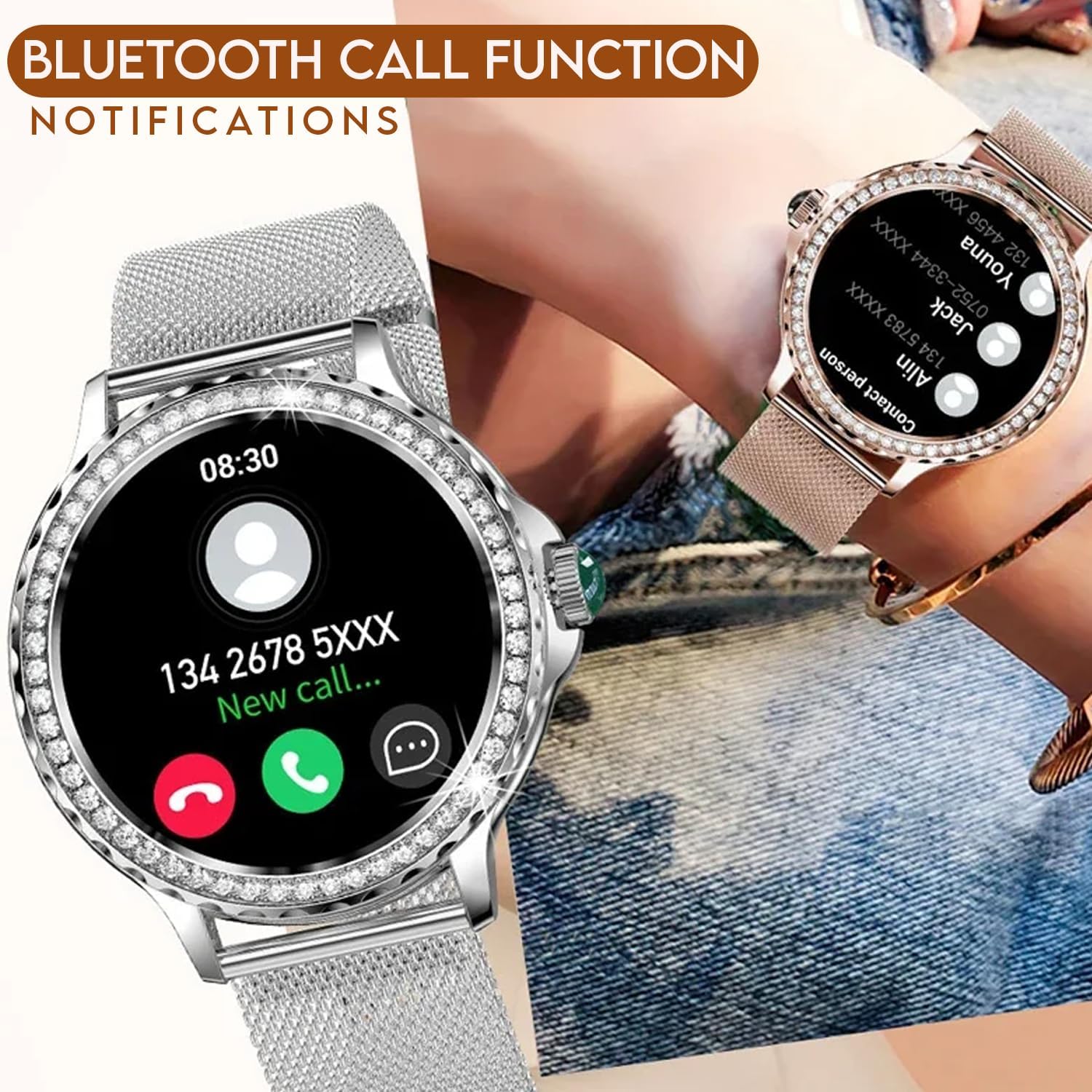 Diamond Women's Smartwatch with Pregnancy and Menstrual Tracking Answer Calls 1.3'' Bluetooth Display for Android iOS, Waterproof Fitness Watch with Sleep and AI Voice Valentines Day Gift (Rose Gold)