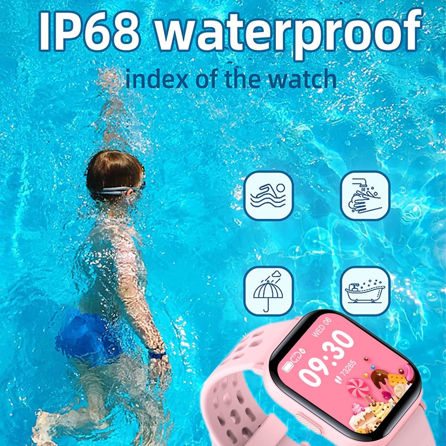 Kids Smartwatch for Boys and Girls IP68 Waterproof Children's Fitness Activity Tracker Watch Heart Rate Sleep Monitor 8 Sports Modes Pedometer Alarm Clock Gifts Teenagers Smart Watch (Pink)