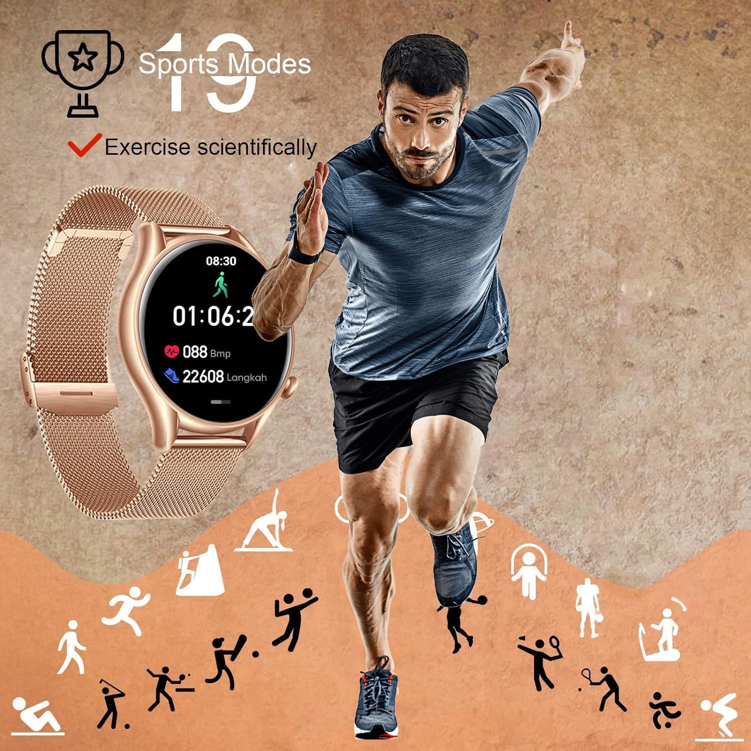 IP68 Waterproof Smartwatch for Women - Fitness Tracker Answer/Make Calls Heart Rate Blood Pressure Sleep Monitor Step Counter-Sport Running Digital Watch for Android iOS Phones (Pink)