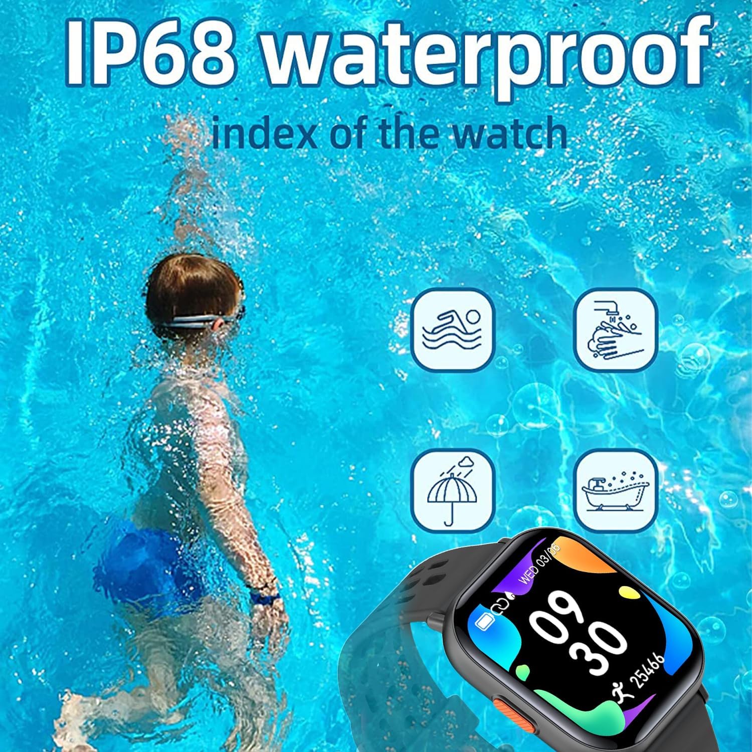 Kids Smartwatch for Boys and Girls IP68 Waterproof Children's Fitness Activity Tracker Watch Heart Rate Sleep Monitor 8 Sports Modes Pedometer Alarm Clock Gifts Teenagers Smart Watch (Black)