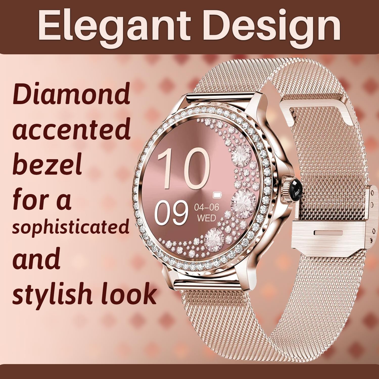Diamond Women's Smartwatch with Pregnancy and Menstrual Tracking Answer Calls 1.3'' Bluetooth Display for Android iOS, Waterproof Fitness Watch with Sleep and AI Voice Valentines Day Gift (Rose Gold)