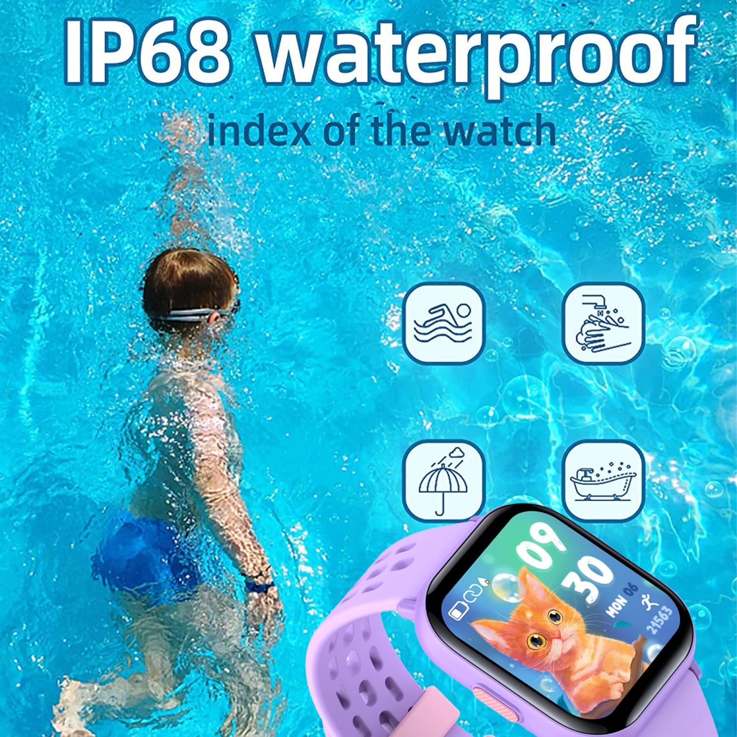 Kids Smartwatch for Boys and Girls IP68 Waterproof Children's Fitness Activity Tracker Watch Heart Rate Sleep Monitor 8 Sports Modes Pedometer Alarm Clock Gifts Teenagers Smart Watch (Purple)