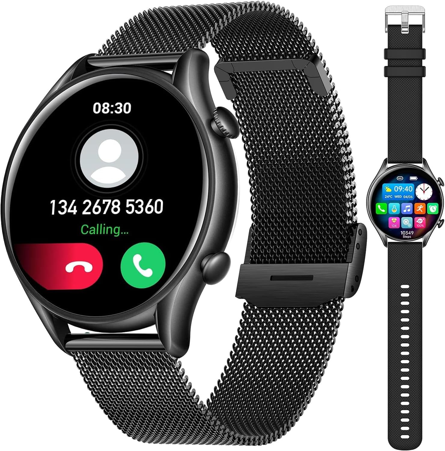 IP68 Waterproof Smartwatch Fitness Tracker Answer/Make Calls Heart Rate Blood Pressure Sleep Monitor Step Counter-Sport Running Digital Watch for Android iOS Phones (Black Steal)
