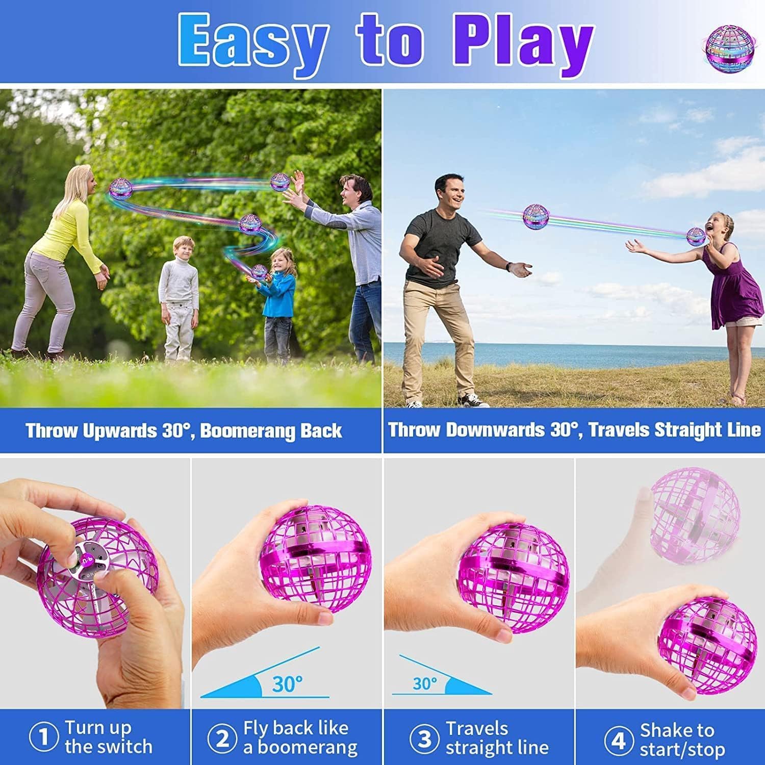Flying Orb Ball – Hand-Controlled Hover Toy with RGB Lights (Pink)