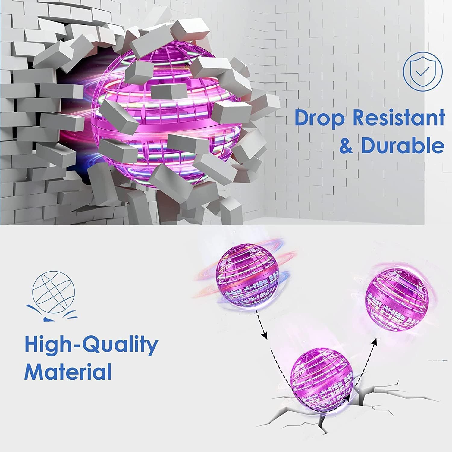 Flying Orb Ball – Hand-Controlled Hover Toy with RGB Lights (Pink)
