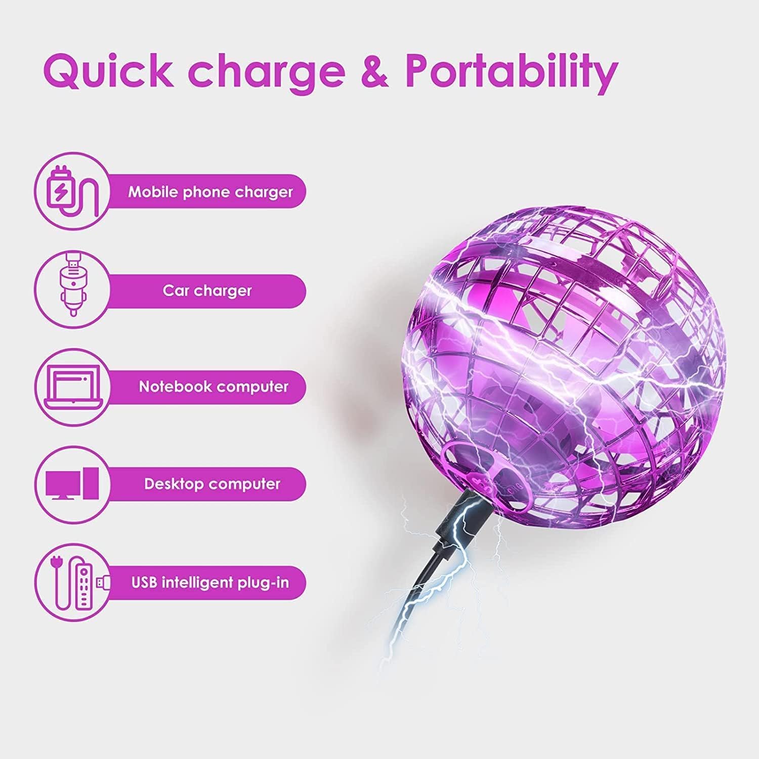 Flying Orb Ball – Hand-Controlled Hover Toy with RGB Lights (Pink)