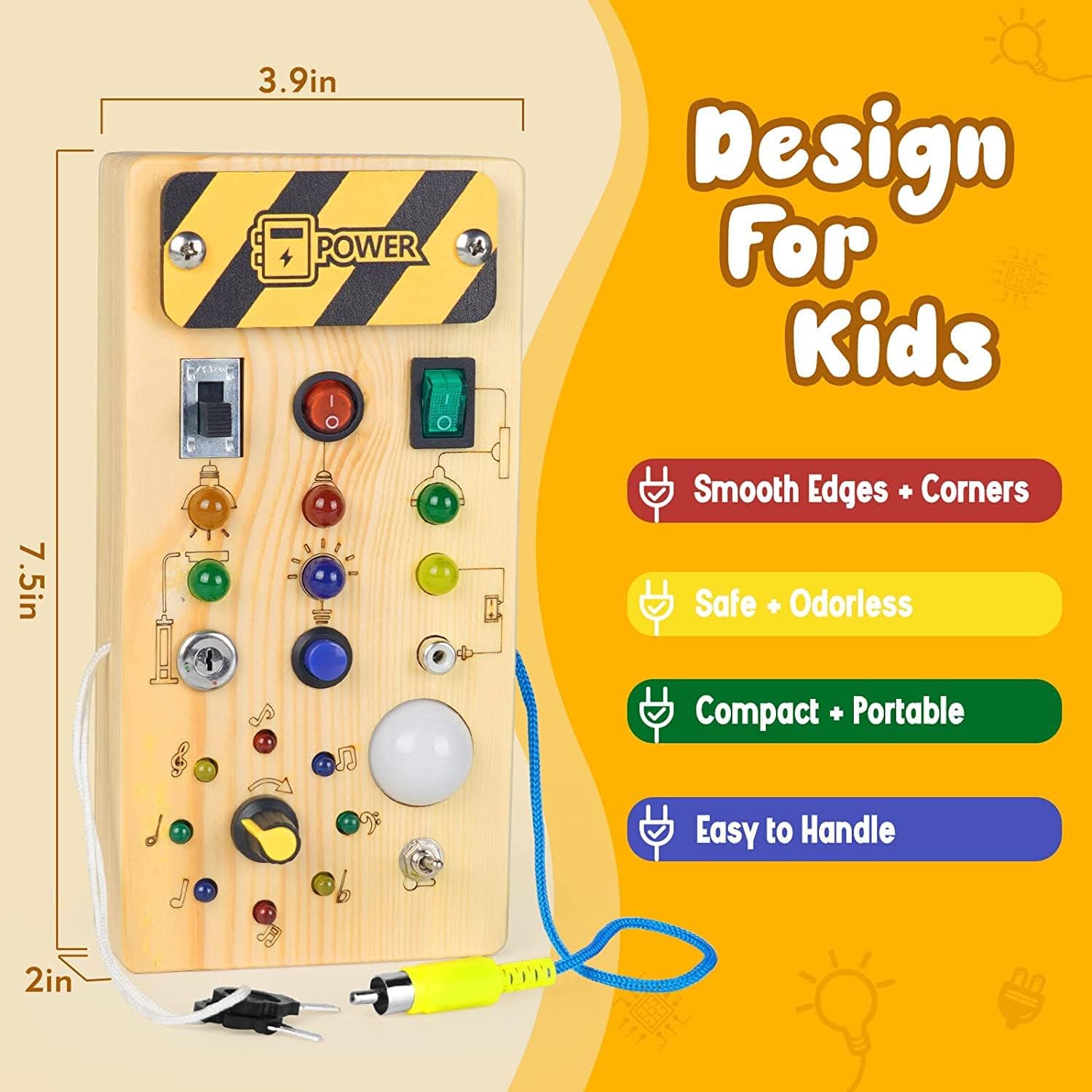 Konijiwa Montessori Busy Board – Wooden LED Sensory Toy for Toddlers (8 Switches)