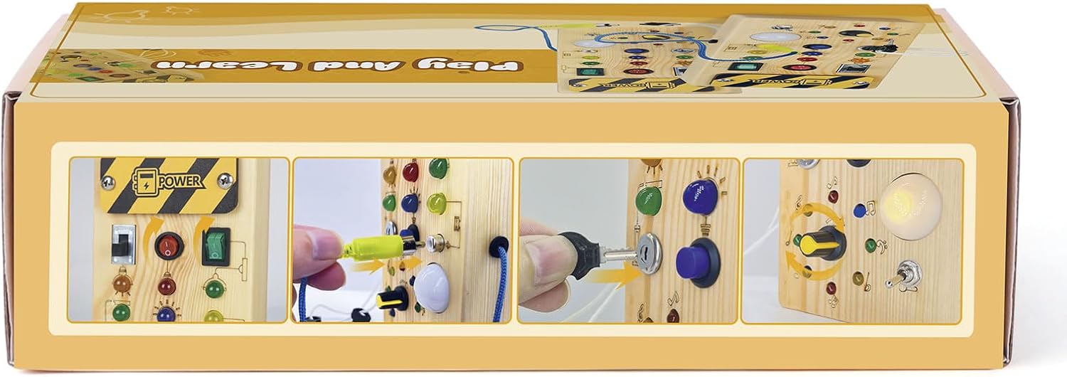 Konijiwa Montessori Busy Board – Wooden LED Sensory Toy for Toddlers (8 Switches)