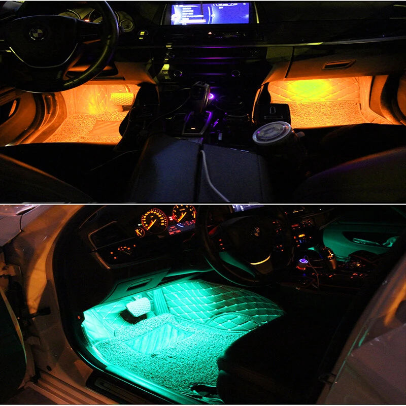 RGB Auto Interior Music App Control Decorative Light With USB Lighter- 48 LED