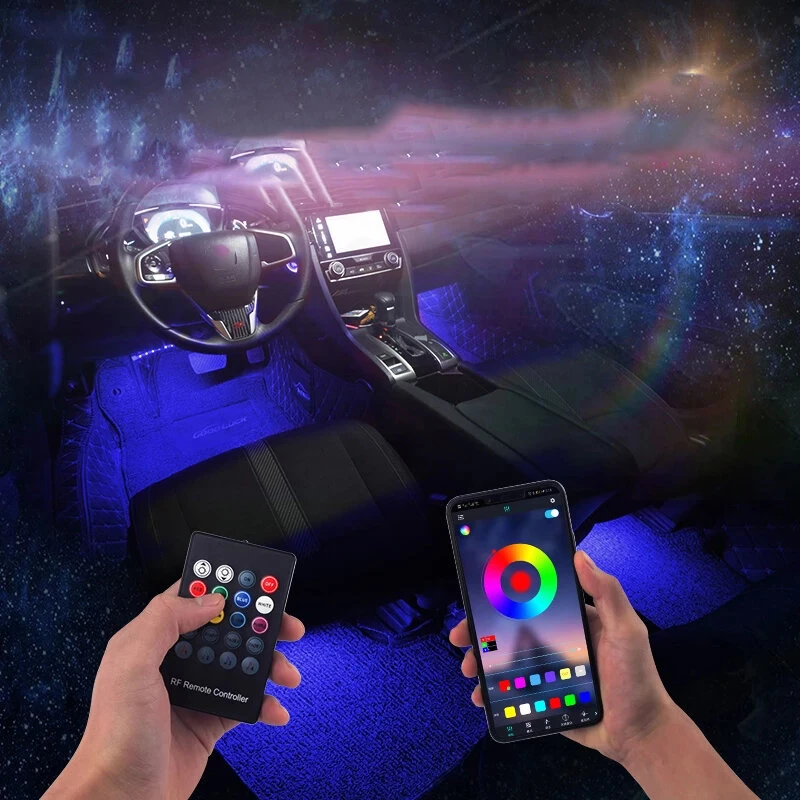 RGB Auto Interior Music App Control Decorative Light With USB Lighter- 48 LED