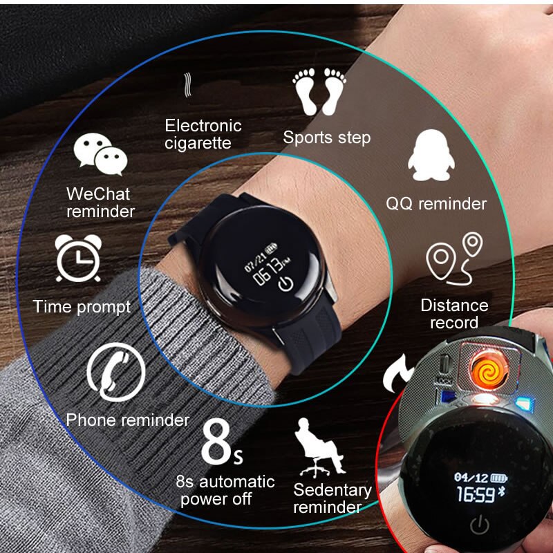 Multi Function Smart Watch Wristband Rechargeable Cigarette Lighter