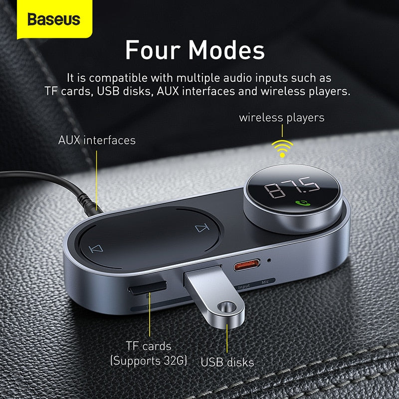 Baseus Wireless Solar Car FM Transmitter Modulator MP3 Player USB Car Charger