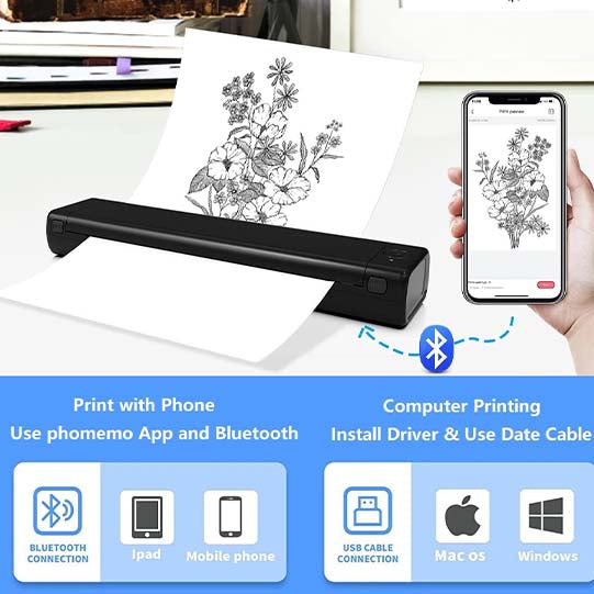 PORTABLE PRINTERS WIRELESS FOR TRAVEL M08F A4THERMAL PRINTER USE FOR MOBILE OFFICE