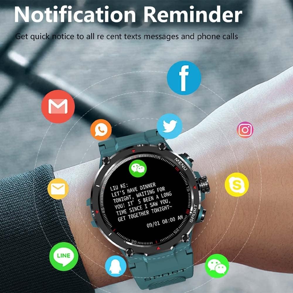 Military Smart Watch for Men Rugged Tactical Smartwatch Bluetooth (Answer/Make Calls) 1.32'' HD Fitness Watch Heart Rate Monitor Sleep Tracker (Blue)