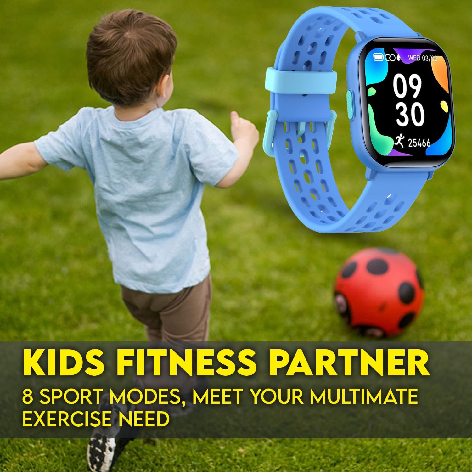 Kids Smartwatch for Boys and Girls IP68 Waterproof Children's Fitness Activity Tracker Watch Heart Rate Sleep Monitor 8 Sports Modes Pedometer Alarm Clock Gifts Teenagers Smart Watch (Blue)