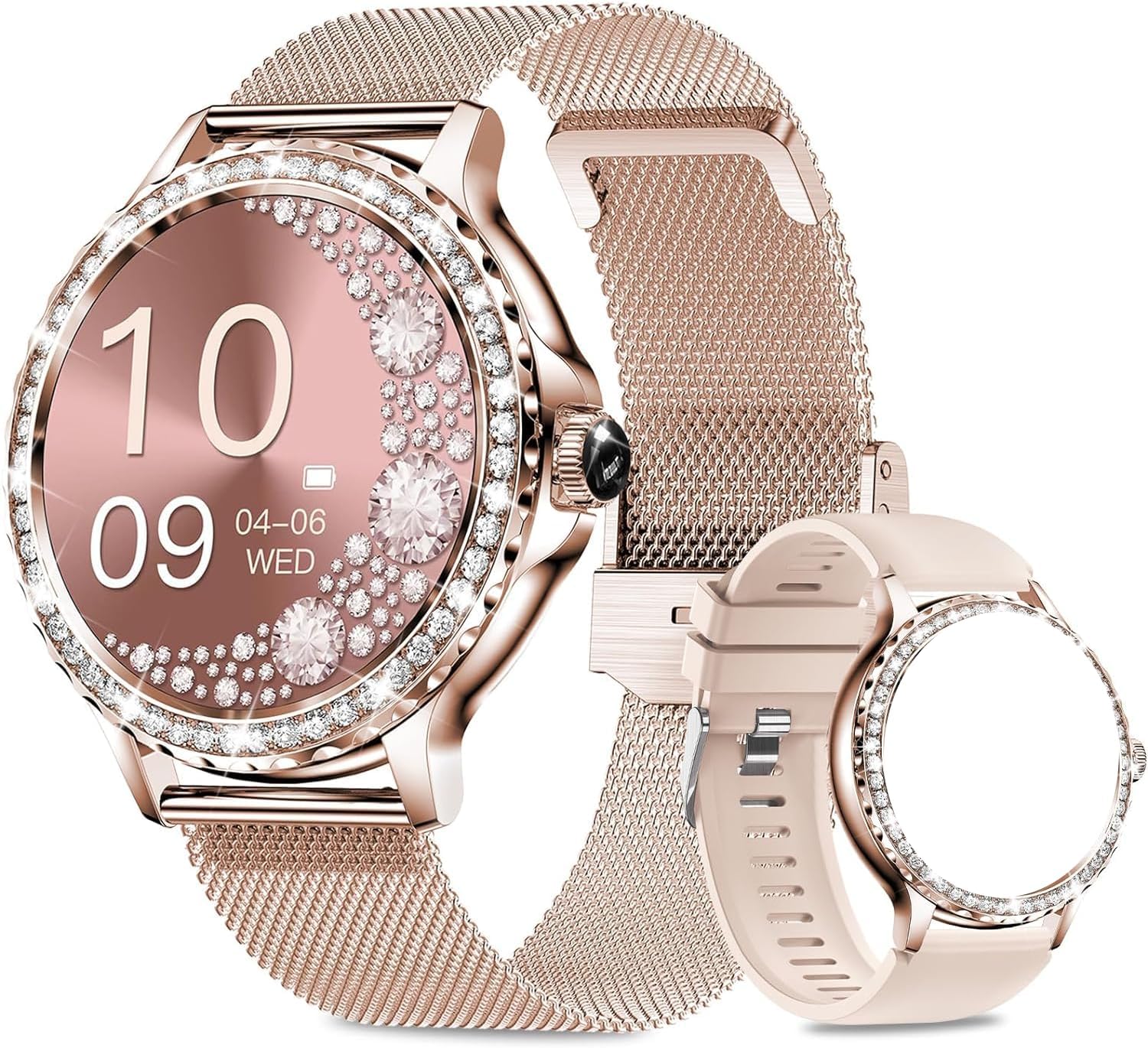 Diamond Women's Smartwatch with Pregnancy and Menstrual Tracking Answer Calls 1.3'' Bluetooth Display for Android iOS, Waterproof Fitness Watch with Sleep and AI Voice Valentines Day Gift (Rose Gold)