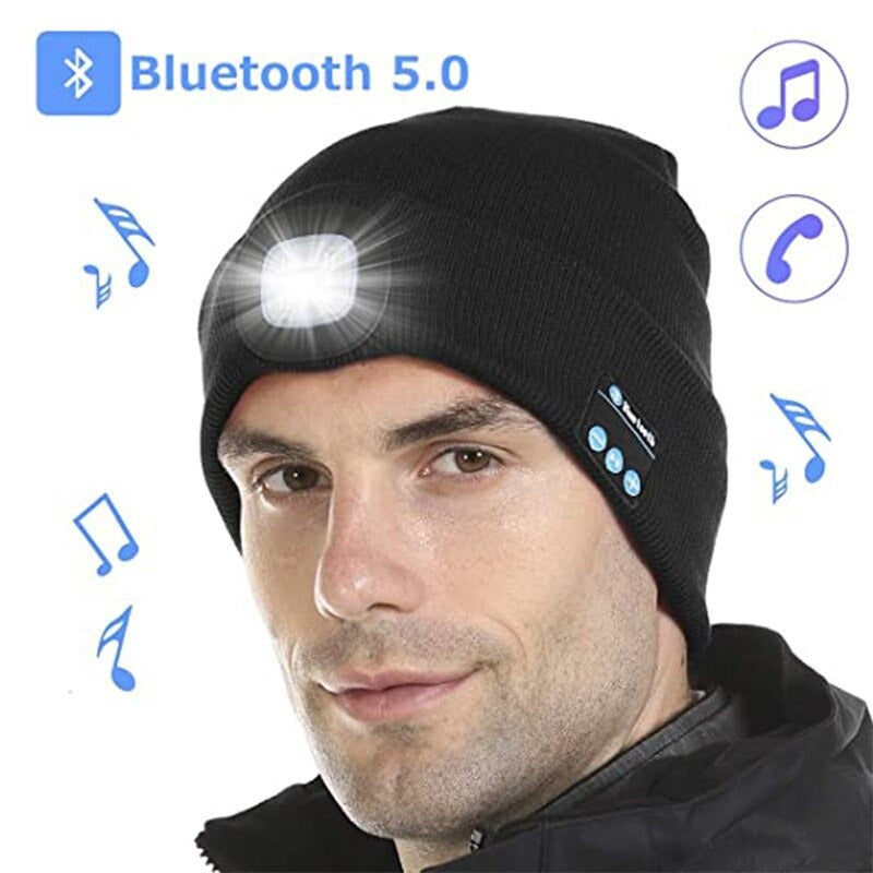 Fleece Beanie Cap with Built-in Speaker LED Light