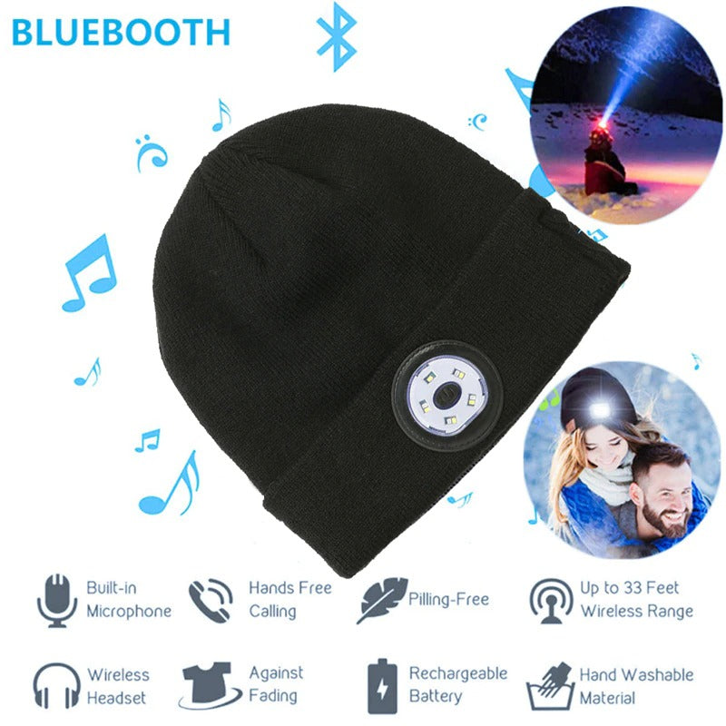 Fleece Beanie Cap with Built-in Speaker LED Light
